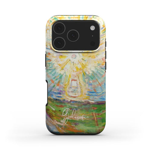 Back view of The Sun by Edvard Munch printed on a protective iPhone case