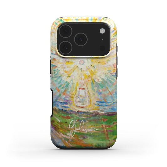 Back view of The Sun by Edvard Munch printed on a protective iPhone case