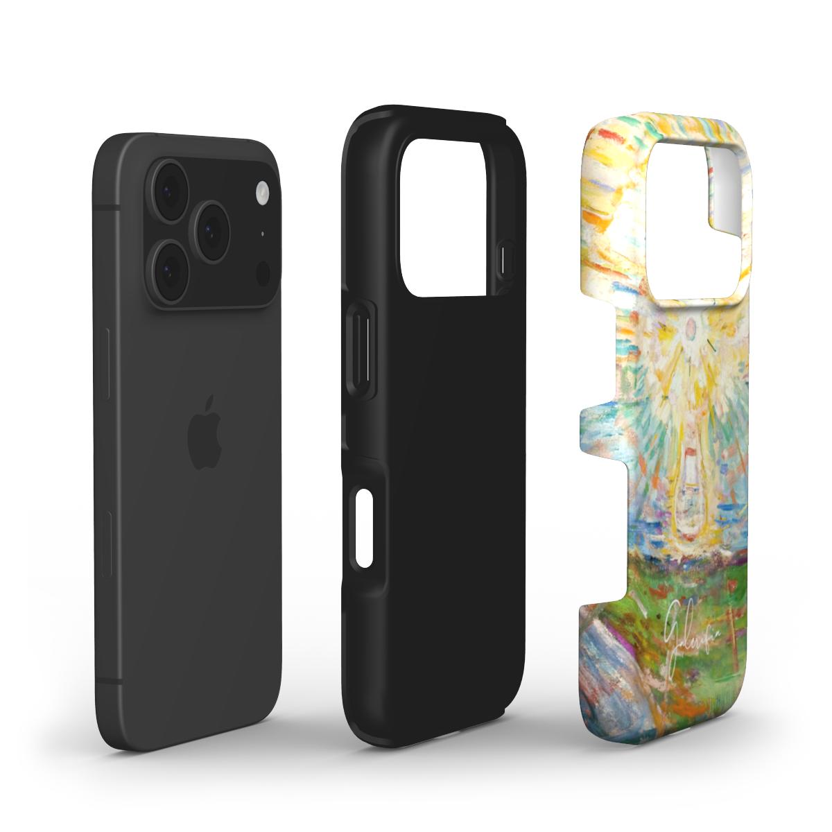 Close-up of camera cutout on The Sun Edvard Munch iPhone case