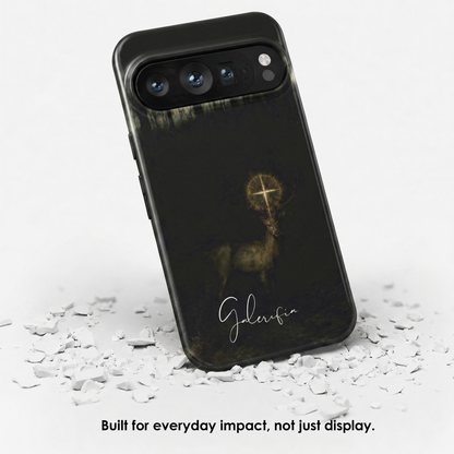 Angled view of The Vision of Saint Hubert inspired by Gustave Moreau tough Google Pixel case