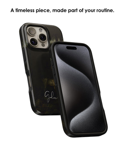 Lifestyle render of The Vision of Saint Hubert inspired by Gustave Moreau premium iPhone case designed for everyday protection by Galerifia.