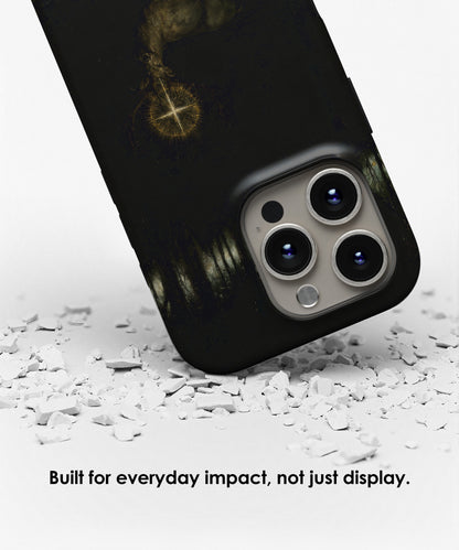 Protective tough iPhone case featuring The Vision of Saint Hubert inspired by Gustave Moreau displayed with impact resistant design by Galerifia.