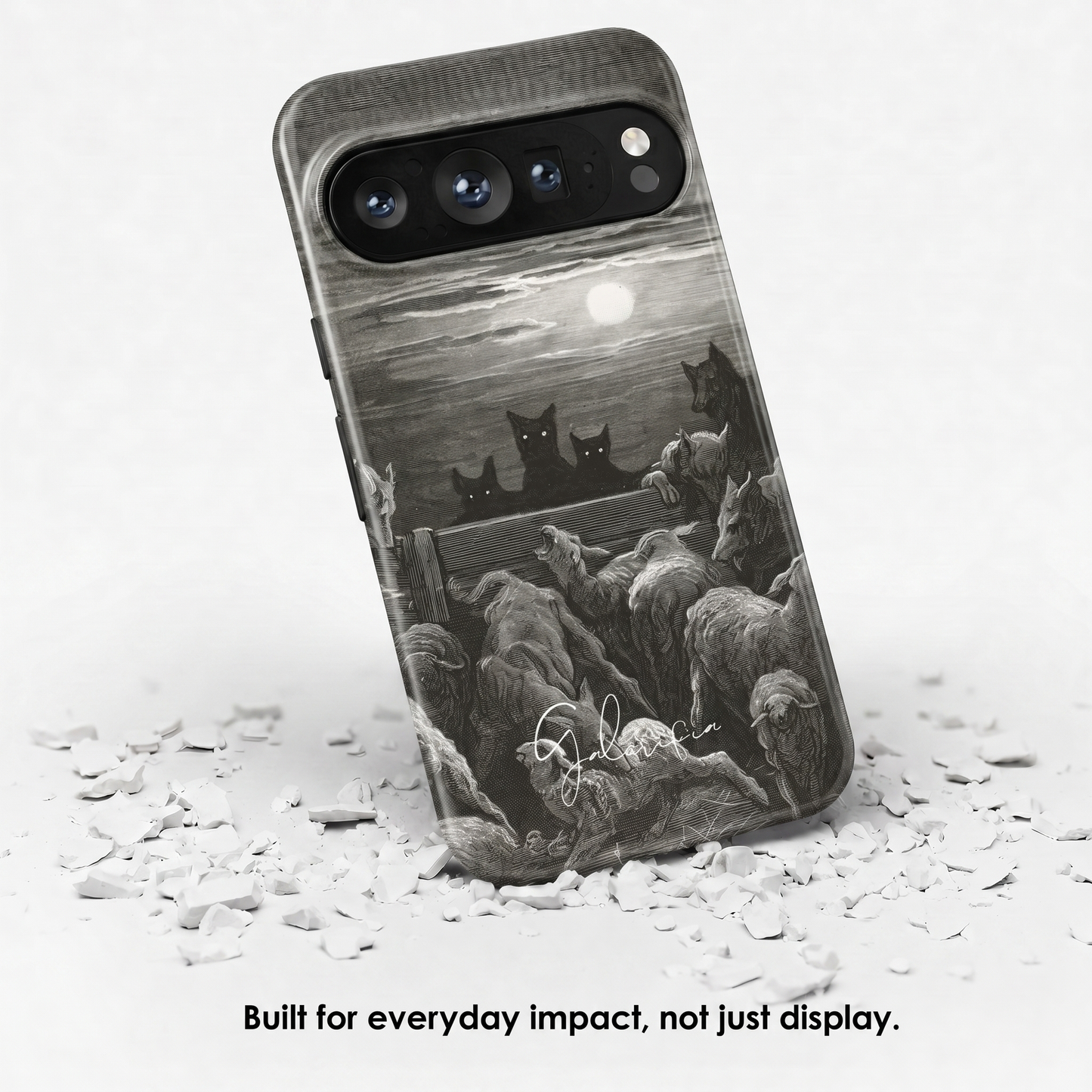Angled view of The Wolves and The Sheep by Gustave Doré tough Google Pixel case