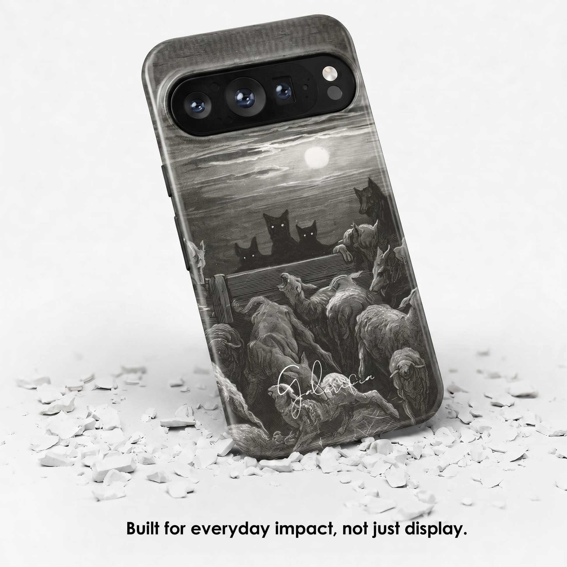 Angled view of The Wolves and The Sheep by Gustave Doré tough Google Pixel case