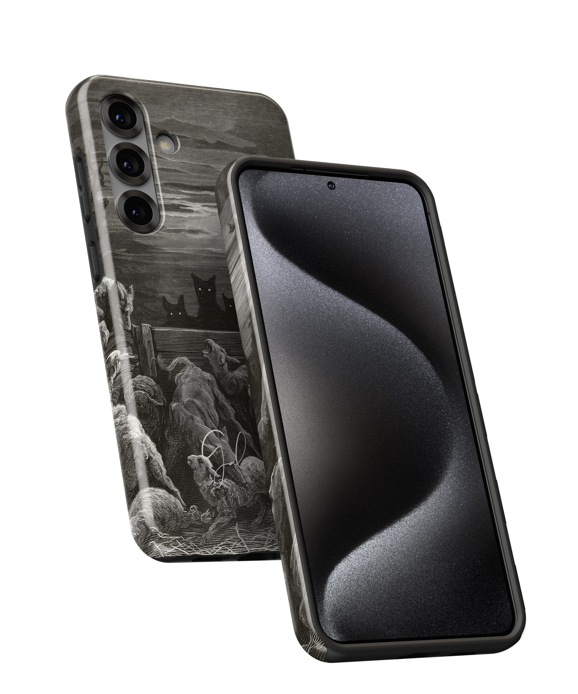 The Wolves and The Sheep by Gustave Doré printed on a tough Samsung Galaxy phone case front and back view