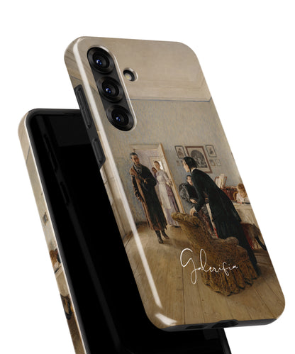 Close-up camera cutout view of They Did Not Expect Him by Ilya Repin Samsung Galaxy phone case
