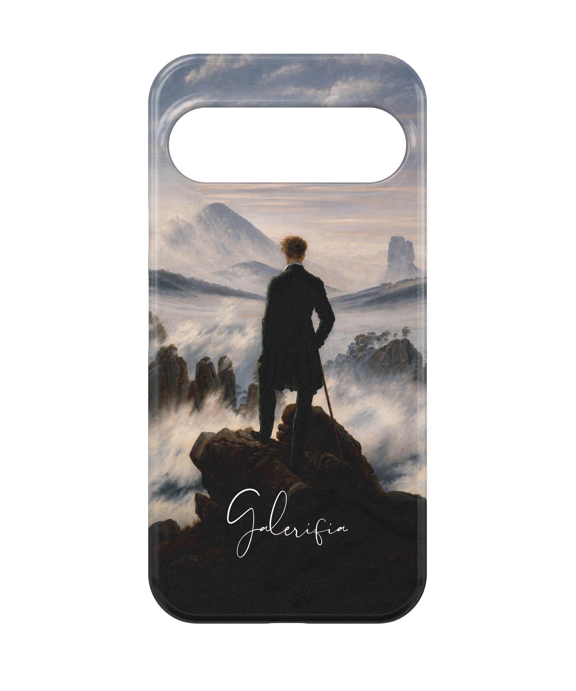 Close-up camera cutout view of Wanderer above the Sea of Fog by Caspar David Friedrich Google Pixel phone case