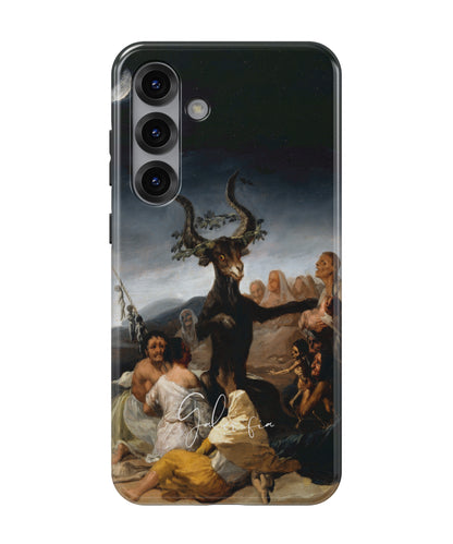 Close-up camera cutout view of Witches' Sabbath by Francisco Goya Samsung Galaxy phone case