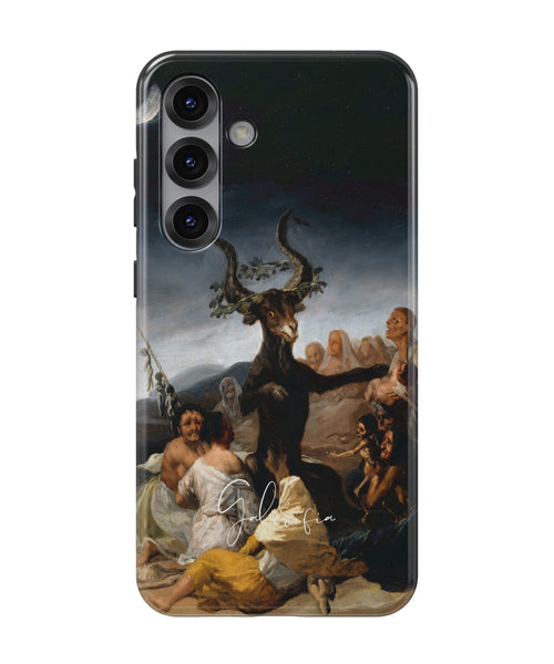 Close-up camera cutout view of Witches' Sabbath by Francisco Goya Samsung Galaxy phone case