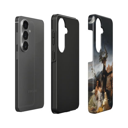 Exploded view of tough Samsung Galaxy case featuring Witches' Sabbath by Francisco Goya artwork