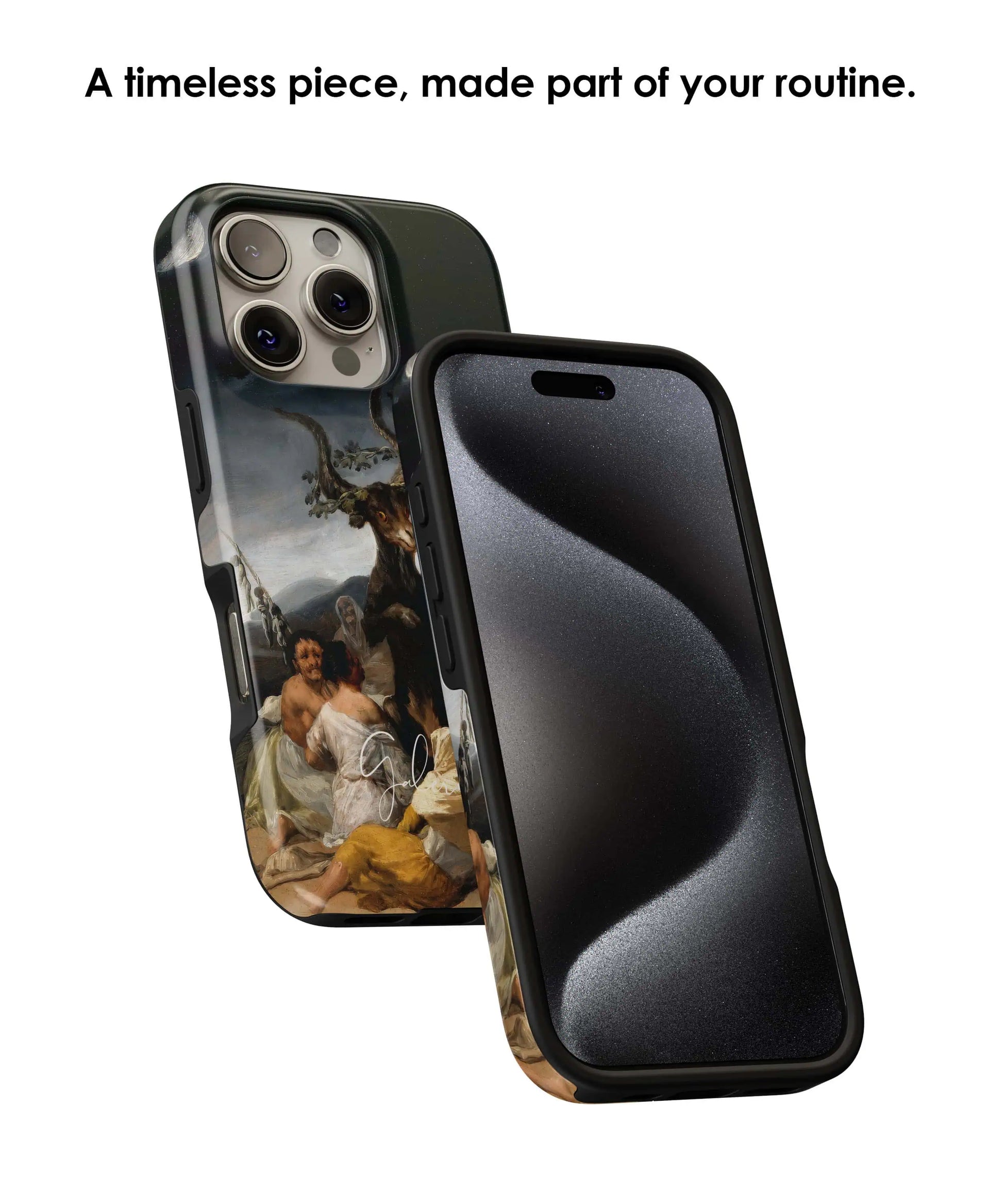 Lifestyle render of Witches' Sabbath by Francisco Goya premium iPhone case designed for everyday protection by Galerifia.